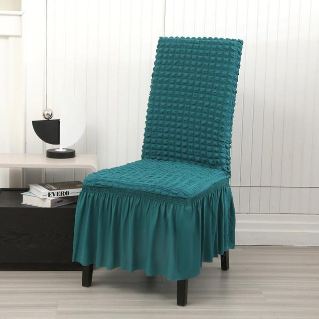 Elastischer Seersucker-Stuhlbezug für Esszimmer und Bankettstühle in Blau und Türkis - Bild 1