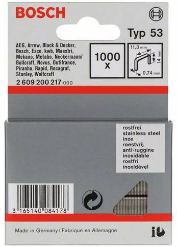 Bosch Feindrahtklammern Typ 53 aus rostfreiem Stahl, Farbe: Silber, B/H: 11,4 x 14 mm - Bild 1