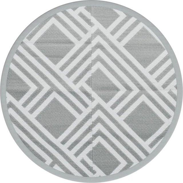 vidaXL Outdoorteppich Grau Rund mit geometrischem Design aus Polypropylen, Durchmesser: 160 cm - Bild 1