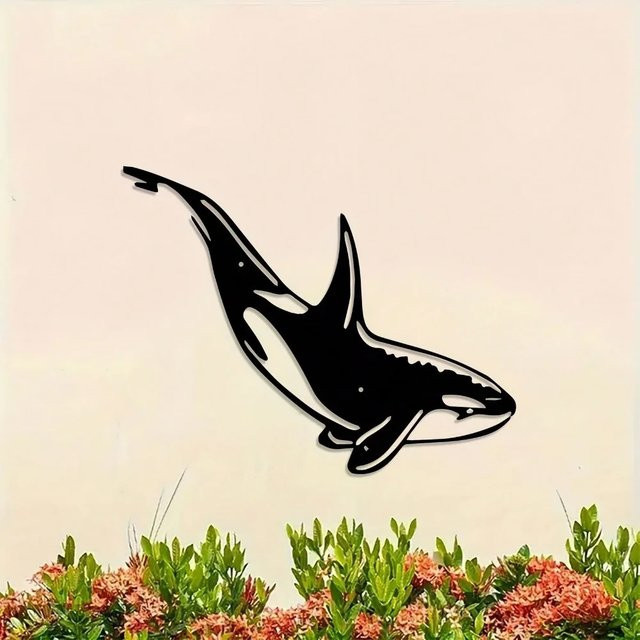 CIFBUY Moderne Orca Wandkunst aus schwarzem Metall – Minimalistische Killerwal Skulptur - Bild 1