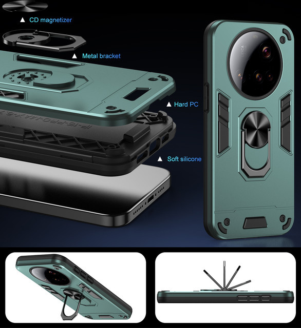 Schutzhülle mit Ringhalterung für Xiaomi 15 Ultra 15T 14T 13 Pro POCO C75 C55 X7 X6 X5 Pro in Schwarz und Grün - Bild 1
