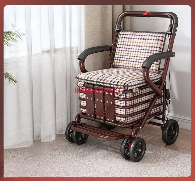 Faltbare Schubkarre mit Sitz als tragbare Einkaufshilfe und Trolley - Bild 1