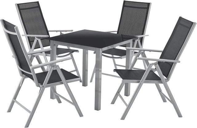 Juskys Aluminium Gartengarnitur Milano 5-teiliges Gartenmöbel Set mit Tisch und 4 Stühlen in Silbergrau - Bild 1