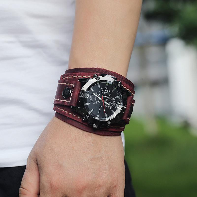 Herrenuhr Analoguhr, Quarz, Leder, Schwarz, Vintage - Bild 1