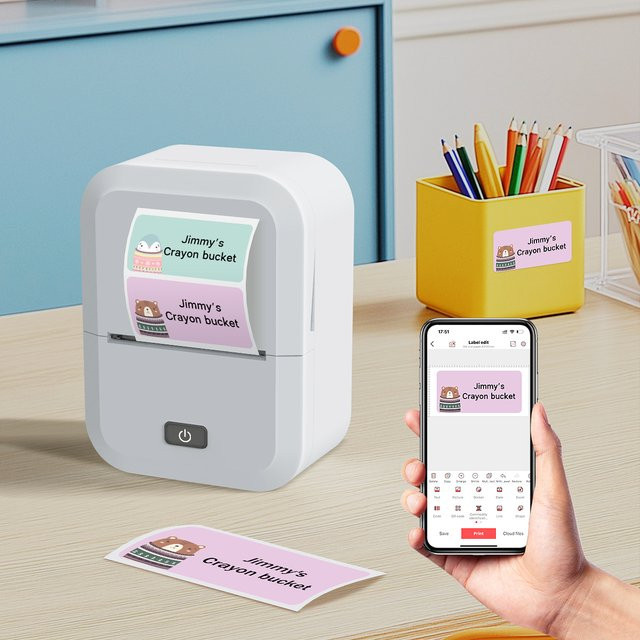 Marklife X2 Mini Tragbarer Label Drucker Weiß – Drahtloser Bluetooth Thermodrucker für Tintenlose Aufkleber - Bild 1