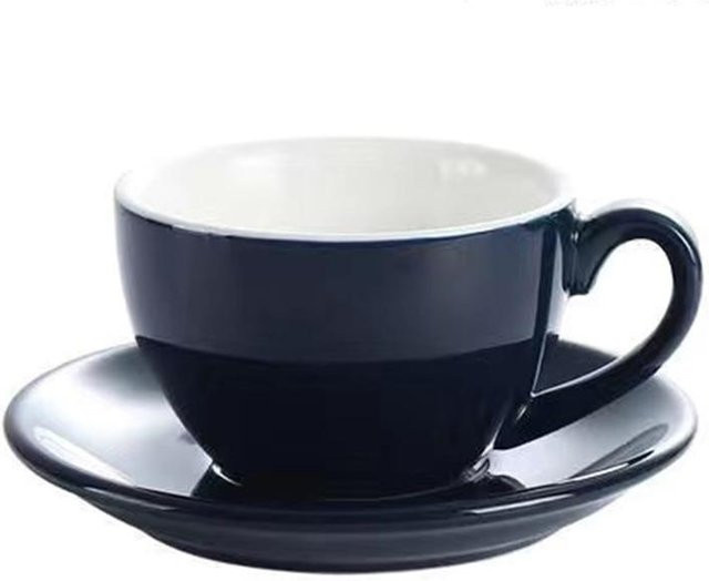Kick Couture Kaffeetassen-Set aus Keramik mit Teller, blaues zweiteiliges Set mit floralem Design - Bild 1