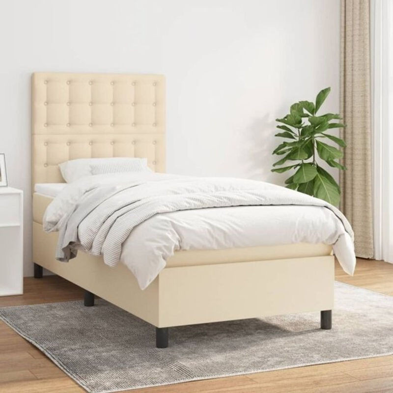 vidaxl Boxspringbett mit Matratze in Creme und Beige aus Stoff B/T/H: 90 x 190 x 118 cm - Bild 1