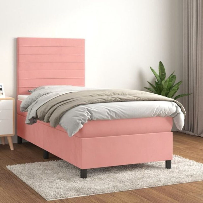 Vidaxl Boxspringbett mit Matratze in Rosa und Weiß aus Samt, B/T/H: 80 x 200 cm - Bild 1