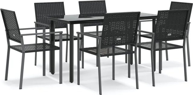 vidaXL 7-teilige Garten-Essgruppe aus Poly Rattan und Stahl in Schwarz mit Hartglas-Tischplatte - Bild 1