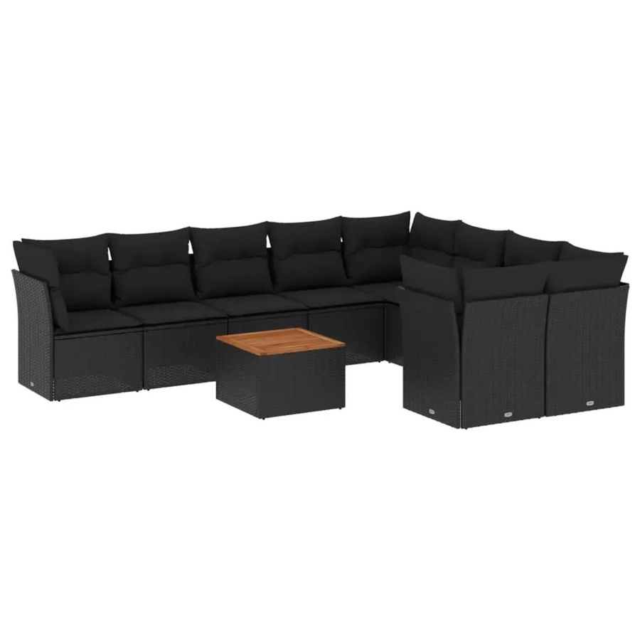 vidaXL 10-tlg. Garten-Sofagarnitur aus Poly-Rattan in Schwarz mit Kissen und Stauraum - Bild 2