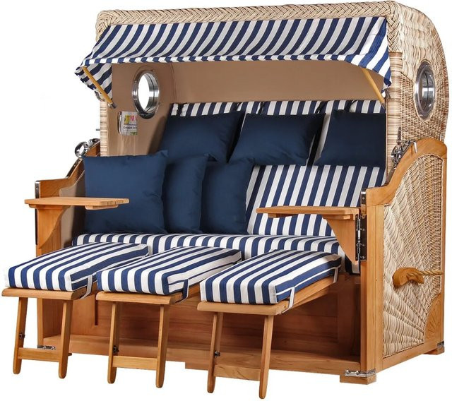 bene,iving Strandkorb Komplettset Königssee 3 Sitzer in Teakholz mit PE Shell Modell 518, Farbe Braun, inkl. Liftersystem, Schutzhülle, Doppelrollen und Glasbecherhalter - Bild 1