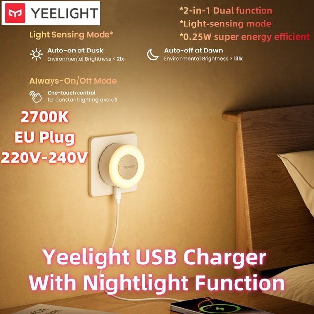 YEELIGHT Mini-Nachtlicht mit Lichtsensor, Warmweiß, Typ-C-Ladeanschluss, LED, EU-Stecker - Bild 1