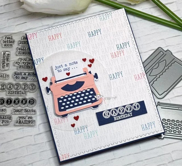 Dekorative Schneideformen in Schreibmaschinen-Optik aus Metall in Silber für DIY-Scrapbooking und Papierarbeiten - Bild 1