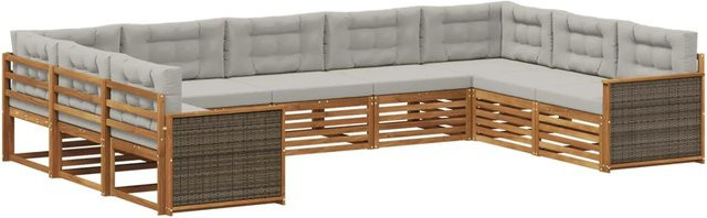 vidaXL Outdoor-Sofagarnitur in L-Form aus Akazienholz mit Kissen in Grau - Bild 1