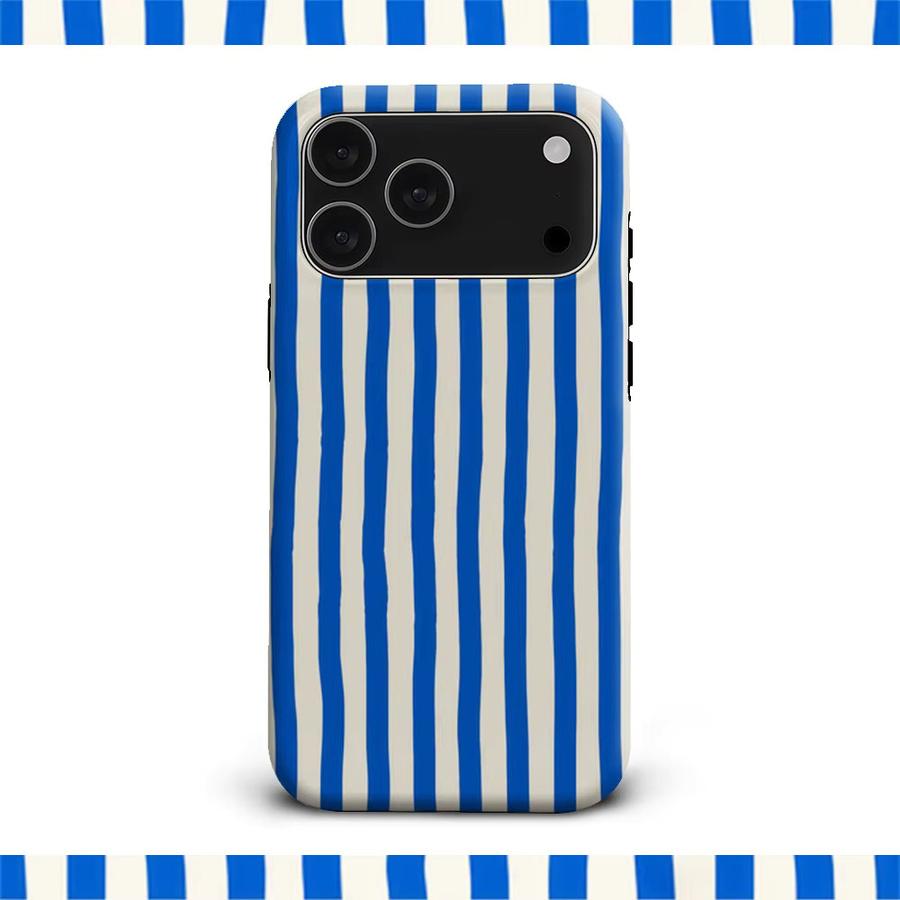 Luxuriöse doppellagige Handyhülle für Apple iPhone Modelle in nautischem Blau und Beige gestreift - Bild 5
