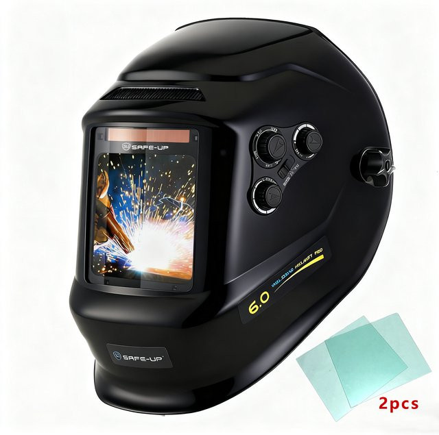 SAFEUP Schweißhelm mit automatischer Verdunkelung, Weitwinkelansicht, DIN4, 4 Lichtbogensensoren und Solarzellenbetrieb - Bild 1