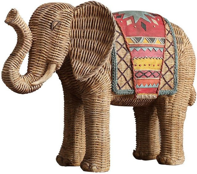 Yiran Furniture Elefant Dekoration mit Rattanmuster aus Harz für Wohnzimmer und Eingangsbereich - Bild 1