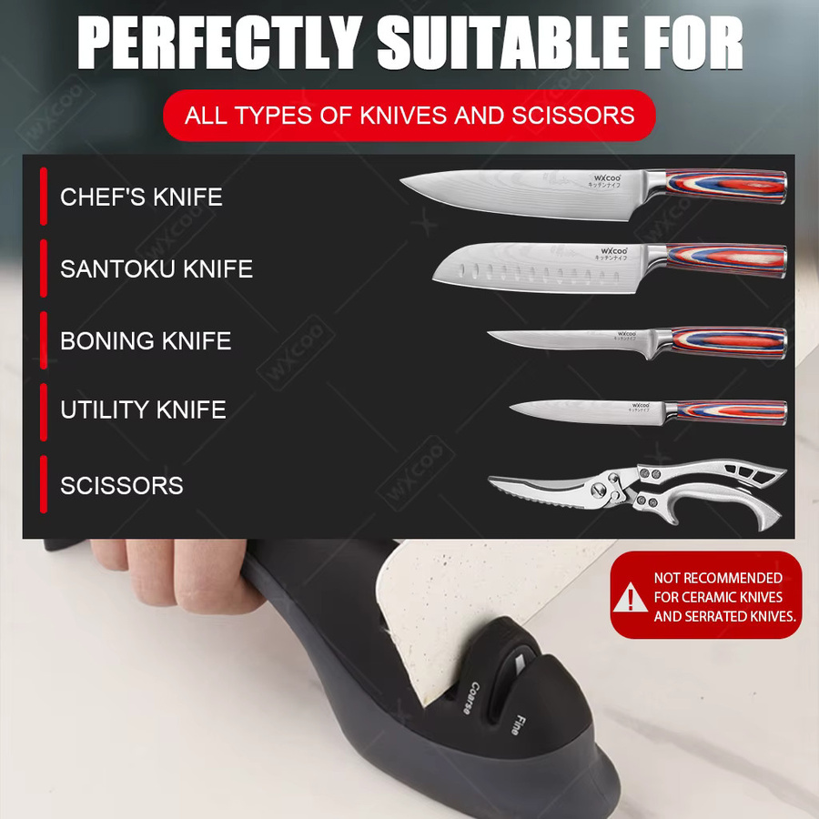 WXCOO Professioneller Handmesser-Schärfer in Schwarz mit Grob- und Fein-Schleifstufen - Bild 4