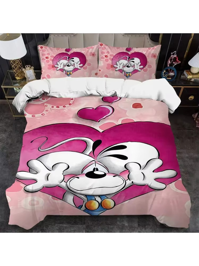 Beast Kingdom Diddl Bettwäsche-Set mit 3D-Cartoon-Design in Pink, bestehend aus Bettbezug und Kissenbezug - Bild 2