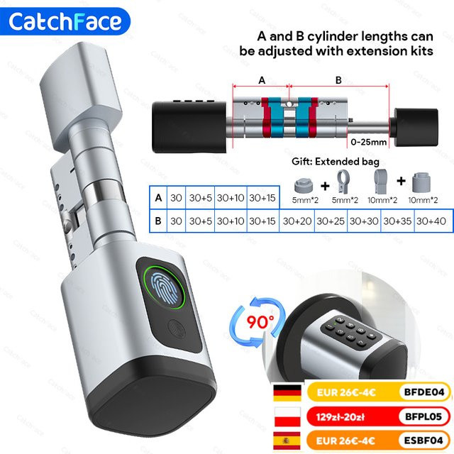 Catchface V1 Pro+ Intelligentes Türschloss mit Fingerabdruck, Passwort, RFID und App-Steuerung via Tuya oder TTLock in Silber - Bild 1