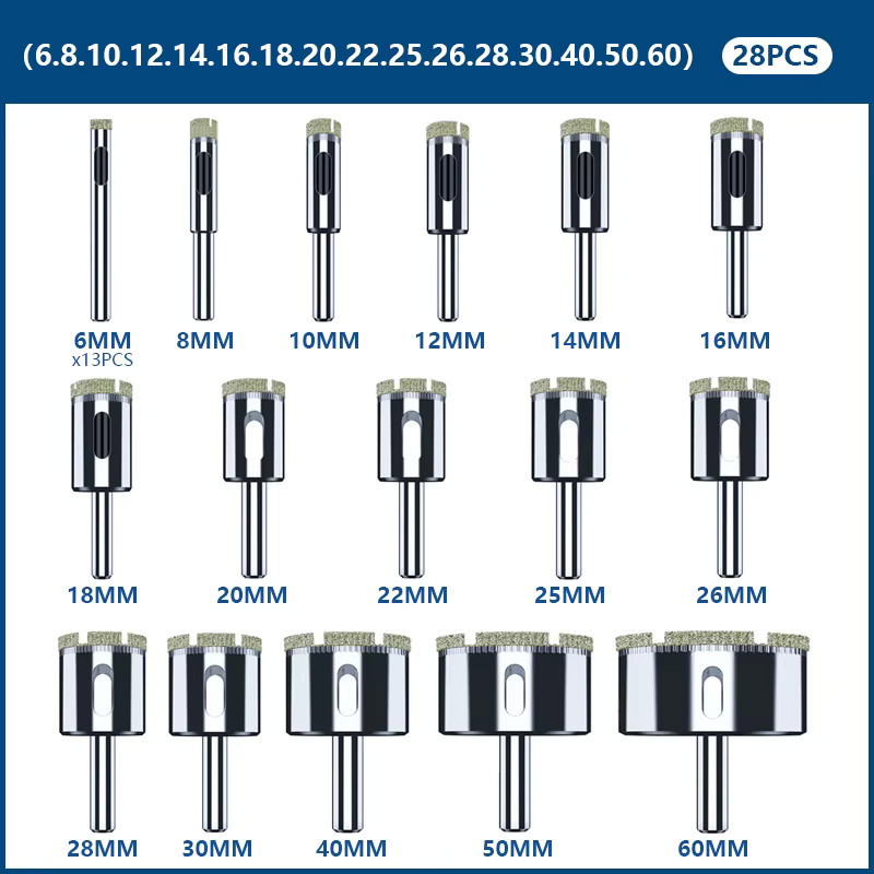 CMCP 28-teiliges diamantbeschichtetes HSS-Bohrer-Set für Fliesen, Marmor, Glas und Keramik, 6–60 mm - Bild 3
