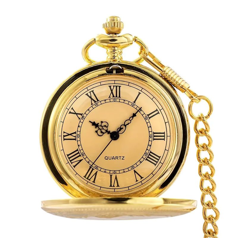 RUNERR Vintage Quarz-Taschenuhr im Steampunk-Design für Damen und Herren, Gold, Metall, Rund mit floralem Muster - Bild 2