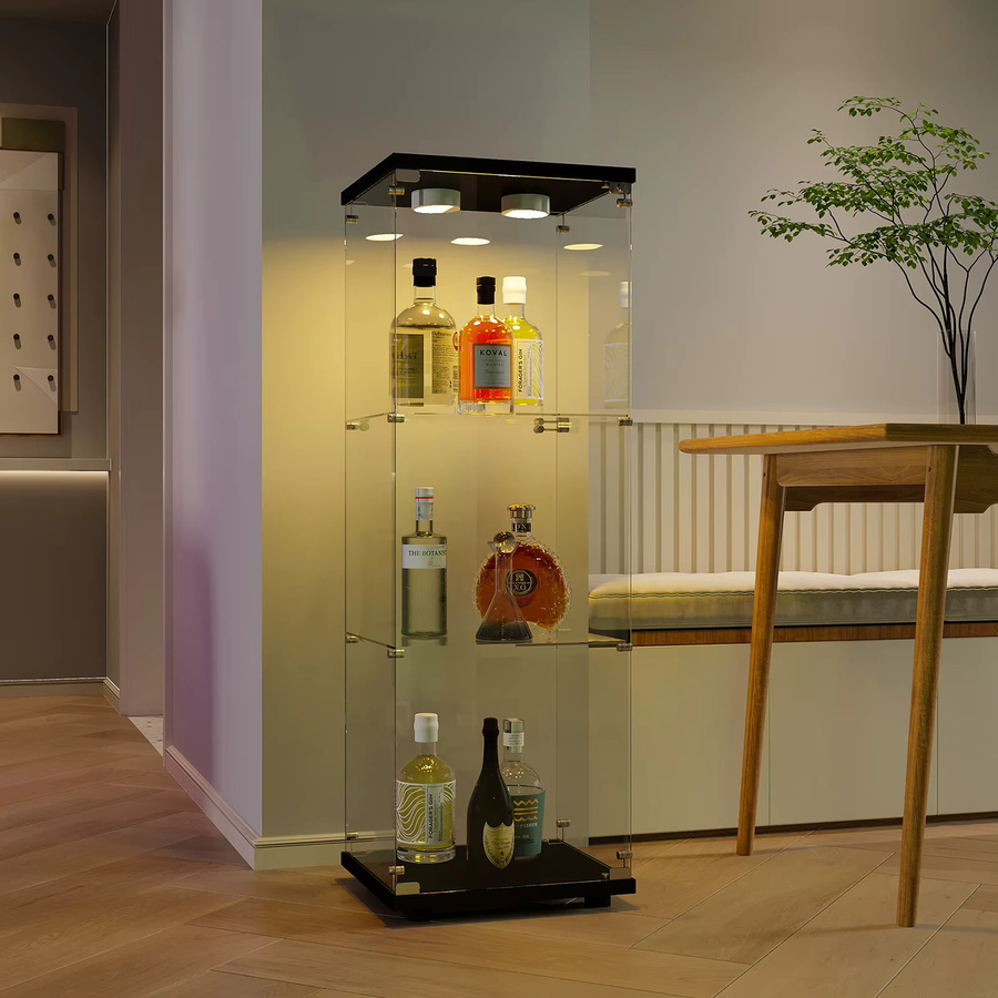 Comanlai Glas-Vitrine in Schwarz mit LED-Beleuchtung, Schloss und 3 Regalen, B/T/H: 42 x 36 x 125 cm - Bild 2