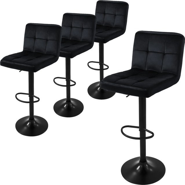 4er Set ML-Design Barhocker aus Samt in Schwarz mit Rückenlehne und Fußstütze, höhenverstellbar 63-83 cm - Bild 2