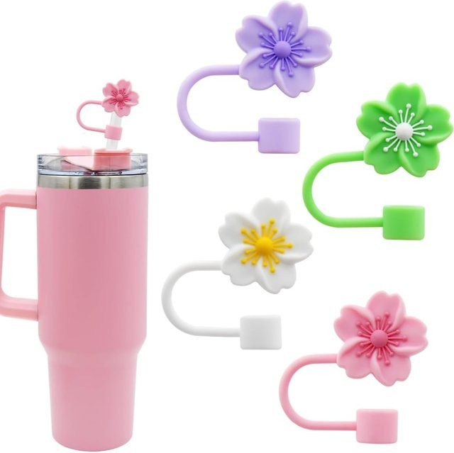 2 Stück kemorii Stroh-Abdeckkappen in Pink, Silikon-Strohhalm-Aufsatz mit Spitzen-Design für Stanley Cup Zubehör, 10 mm, wiederverwendbare Strohspitzen - Bild 1