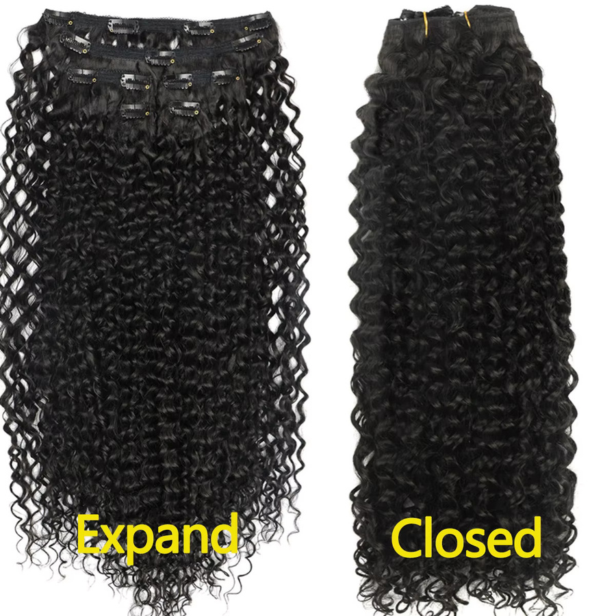 YAKIBEAUTY Clip-in-Haarverlängerungen, lockig, schwarz, 6 Stück, 160 g - Bild 5