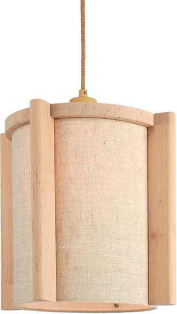 Good&Mojo Corsica Pendelleuchte aus Buchenholz und Leinen in Beige mit E27 Fassung - Bild 1