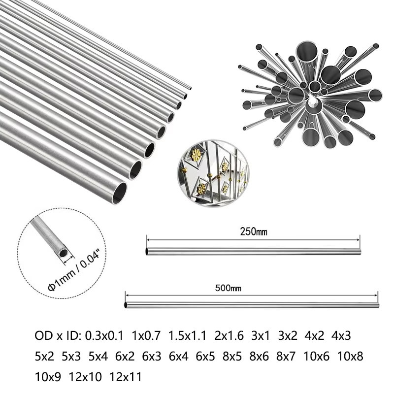 Runde Kapillarrohre aus nahtlosem Edelstahl 304 in Silber, Innendurchmesser: 0,1 mm bis 17 mm, Außendurchmesser: 0,3 mm bis 18 mm, Länge: 250 mm oder 500 mm - Bild 2