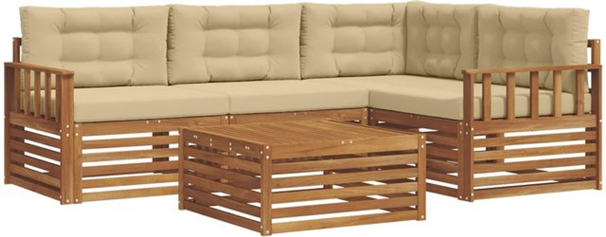 Modernes Outdoor-Sofagarnitur Set aus Akazie Holz mit 5 Teilen in Natur und Beige von vidaXL - Bild 1
