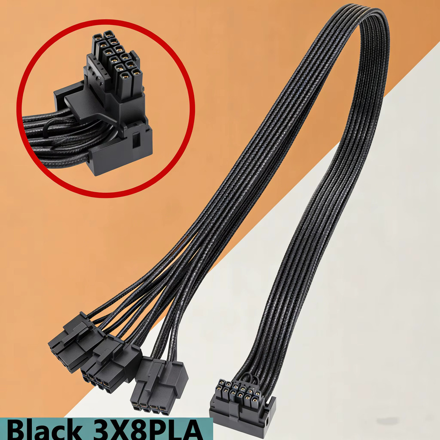 T.F.SKYWINDINTL 12VHPWR Adapterkabel Schwarz: 3 x 8-Pin auf 16-Pin PCIE 5.0 für RTX 4000 Serie, 16 AWG, vollständig modular - Bild 3