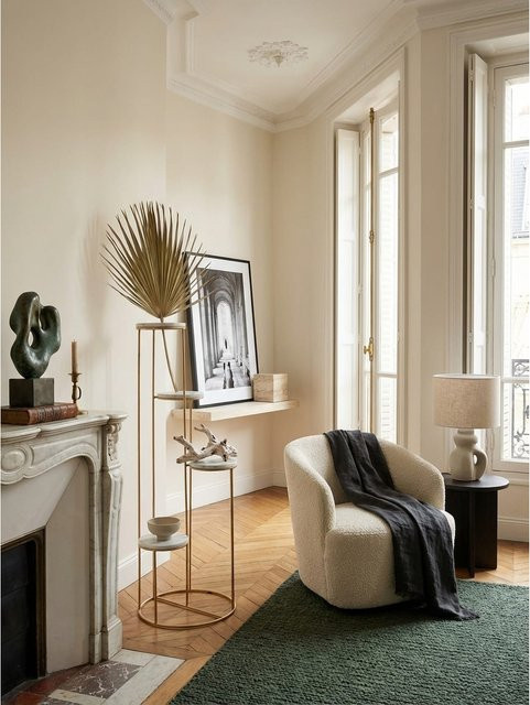 KADIMA DESIGN Blumenständer Modern mit 4 Ablagen aus Weißem Marmor und Goldem Metallgestell B/T/H: 36,5 x 36,5 x 107,5 cm - Bild 1