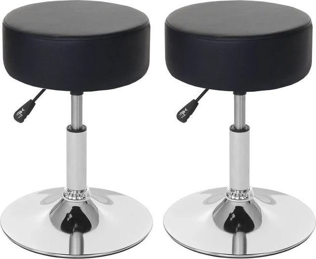 PROREGAL 2er-Set Sitzhocker aus Kunstleder in Schwarz, höhenverstellbar und drehbar, Durchmesser: 35 cm, Sitzhöhe: 43-55 cm - Bild 1