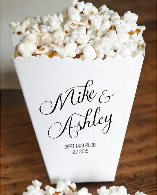 5-teiliges Set maßgefertigte Best Day Ever Mini-Popcornboxen aus Papier in Weiß für Hochzeiten und Verlobungspartys - Bild 1