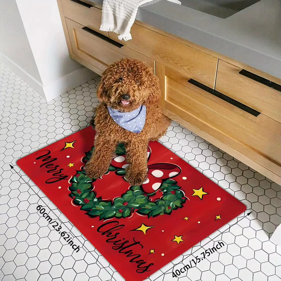 VIKAMA Weihnachts-Bodenmatte aus Kristallsamt in Rot, saugfähige und schnell trocknende Eingangstür-Matte für Badezimmer und Heimdekoration, B/T: 60 x 40 cm - Bild 2