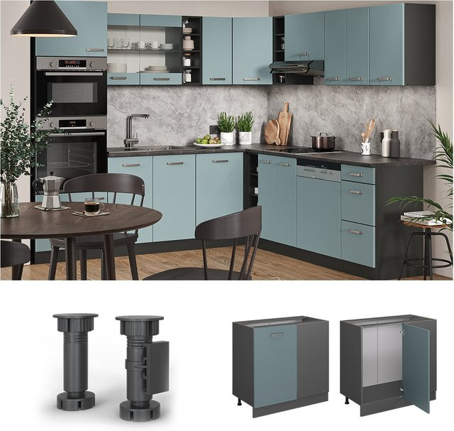 Vicco Eckunterschrank R-Line Solid Küchenschrank in Anthrazit Blau Grau matt, Höhe: 86 cm - Bild 1