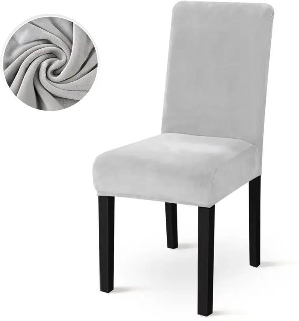 Yiran Furniture Stuhlbezug aus weichem Samt in Grau, elastischer Stretch-Überwurf für Esszimmerstühle - Bild 1