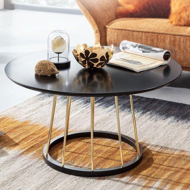 Runder Couchtisch FineBuy aus Metall in Schwarz und Gold für dein Wohnzimmer, Durchmesser: 80 cm, Höhe: 42 cm - Bild 1