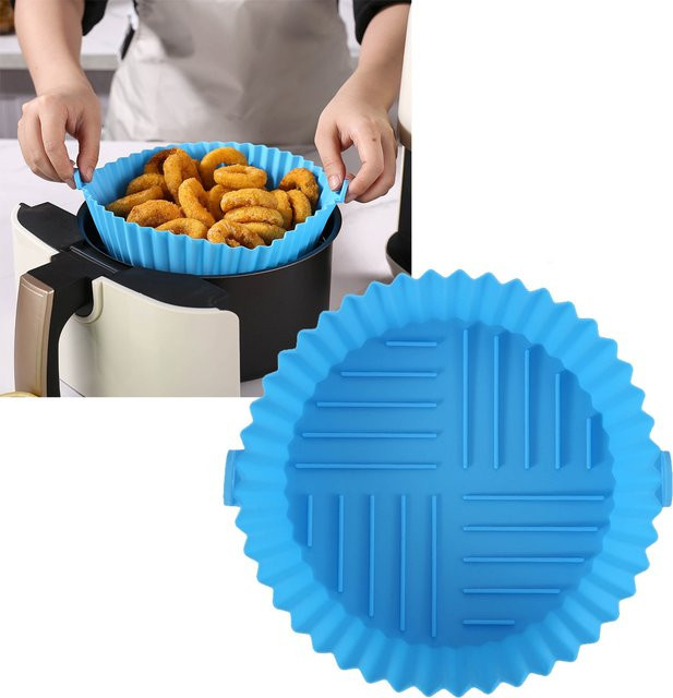 FSMHOME Wiederverwendbare Silikoneinlage für Air Fryer, rundes Antihaft-Backblech aus lebensmittelechtem Silikon in Schwarz - Bild 1