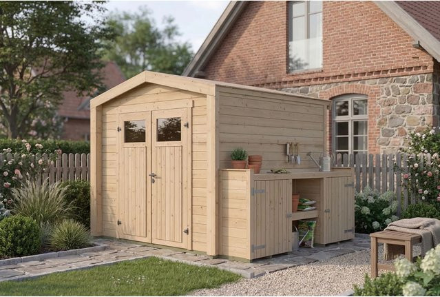 Weka Holz-Gartenhaus Killarney mit Satteldach in Natur Braun, B: 294 cm, T: 246 cm - Bild 1