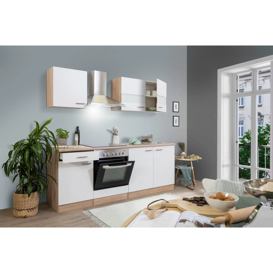 Respekta Küchenzeile KB210ESWC in Weiß-Eiche Sägerau mit Glastüren und Soft-Close-Funktion, Breite: 210 cm - Bild 2