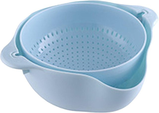 CosyHome Gemüsewaschkorb und Obstwasch-Trockenkorb, doppelschichtig und drehbar, blau, rund - Bild 1
