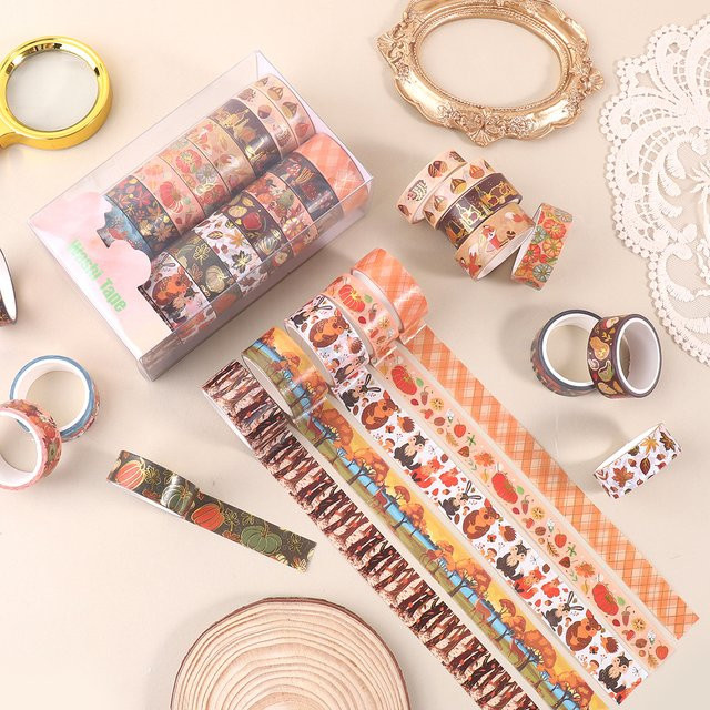 17 Rollen Washi-Tape Herbstserie mit Cartoon-Tier- und Pflanzenmustern in Multicolour zur Geschenkdekoration - Bild 1