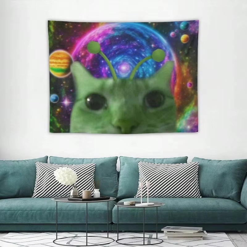 VIKAMA Wandteppich mit Alien-Katzen-Motiv in Multicolour, rechteckiger Textil-Wandteppich für Gaming-Räume, Breite: 60 cm, Höhe: 40 cm - Bild 2