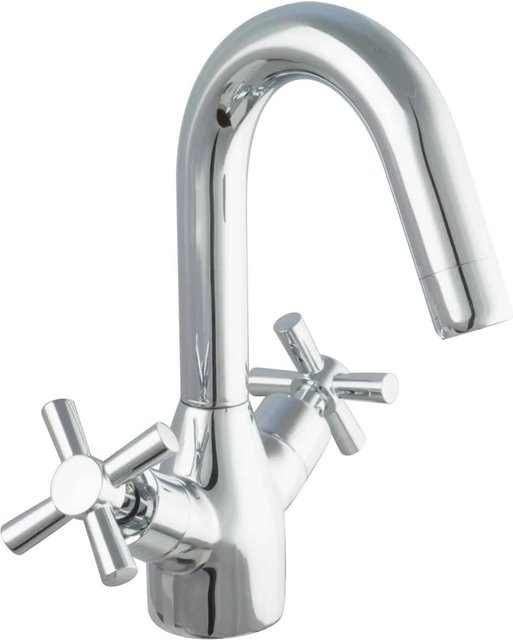 PaulGurkes Design Badarmatur Zweigriffmischer mit Kreuzgriff aus Messing in Chrom Silber für das Waschbecken - Bild 1
