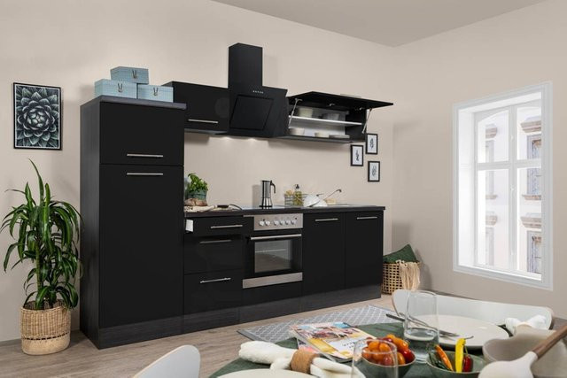 Respekta Küchenblock Premium schwarz hochglänzend B/H/T: 270 x 200 x 60 cm - Bild 1