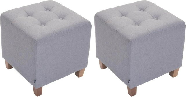 DELUKE 2er Set Sitzhocker CELIS aus Stoff in Hellgrau, B/T/H: 45 x 45 x 46 cm - Bild 1